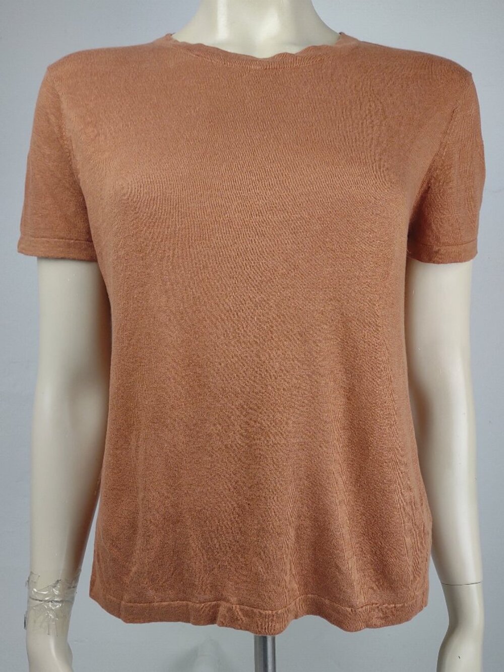 Jenni Kayne light brown 100% linen short sleeve knit top blouse ladies Small